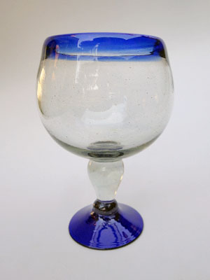 MEXICAN GLASSWARE / Cobalt Blue Rim 24 oz Shrimp Cocktail Chabela Glasses (set of 6)
